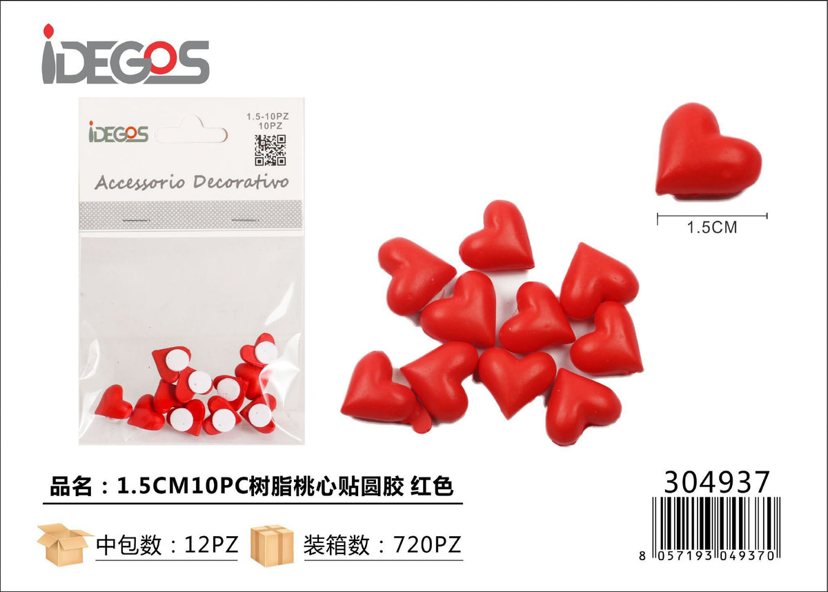 Set di 10 cuori adesivi in resina, 1,5 cm