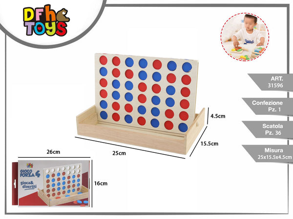 Gioco quattro in fila in legno con pedine