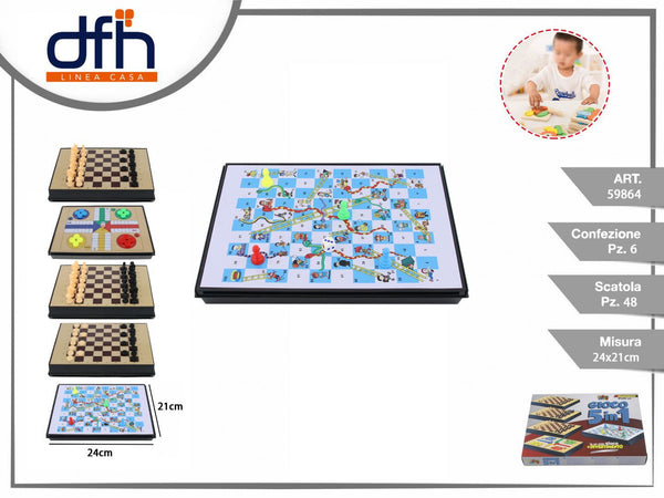 Set giochi da tavolo 5 in 1 con scacchi