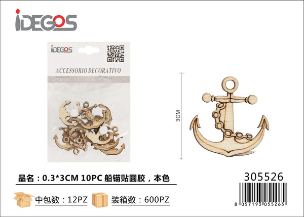 Set di 10 ancore adesive in legno, 3 cm