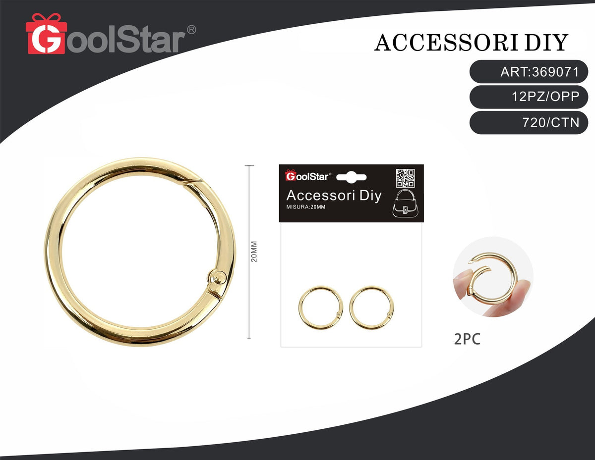 Anelli apribili a molla oro chiaro, 20 mm, 2 pezzi