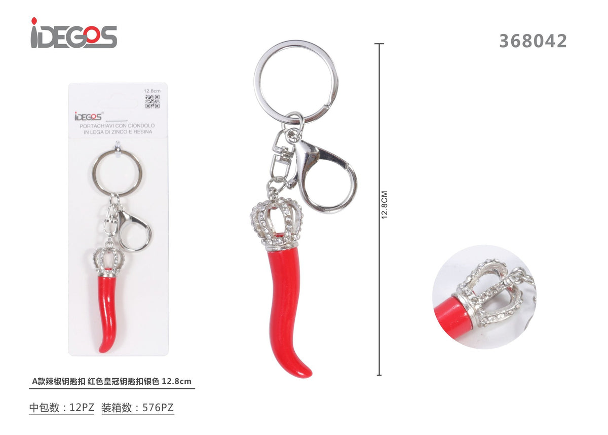 Portachiavi Peperoncino rosso con corona, 12,8 cm