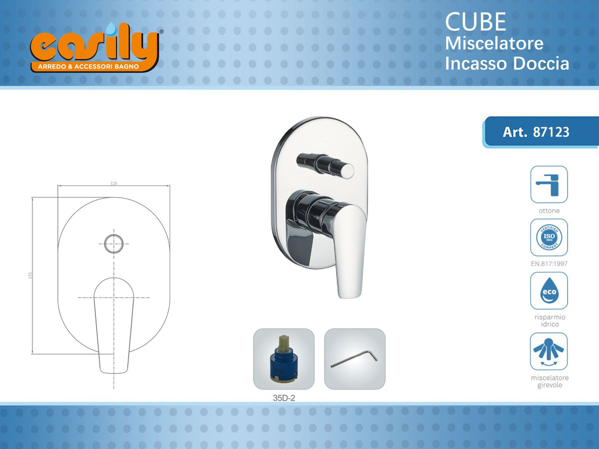 Miscelatore da incasso per doccia CUBE con deviatore