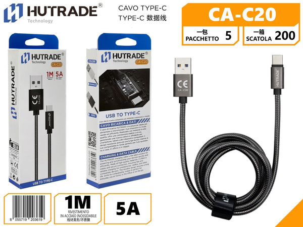 Cavo USB-A/USB-C HUTRADE CA-C20, 1 m, 5 A, nero