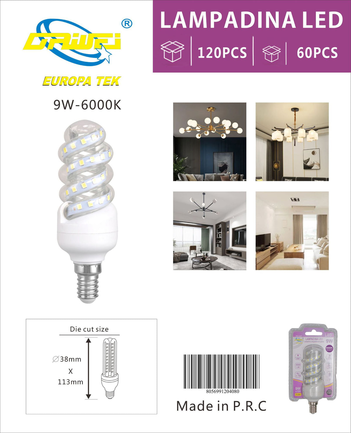 Lampadina LED a spirale — 9 W, E14