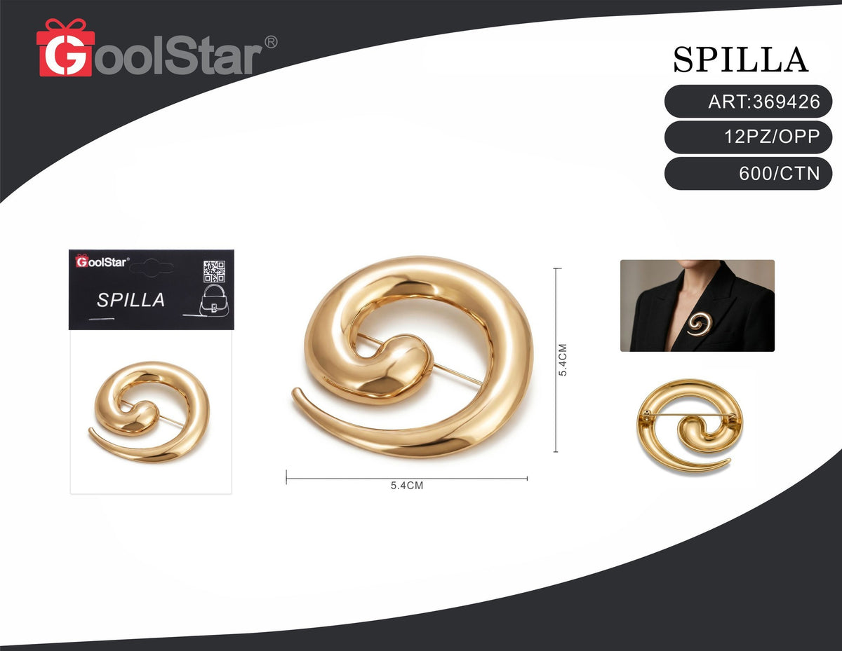 Spilla a spirale 60805, finitura dorata, 5,4 × 5,4 cm