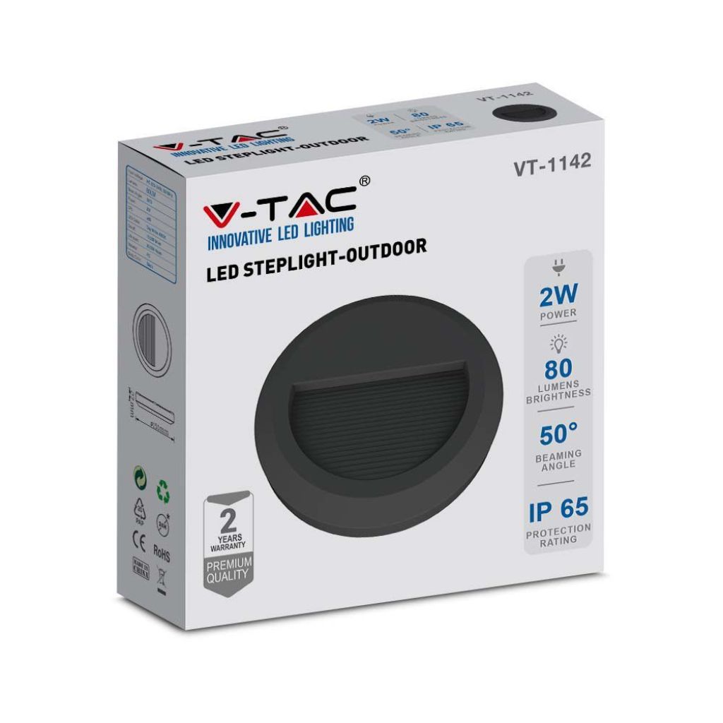 Segnapasso LED V-TAC rotondo nero 2 W 4000 K IP65
