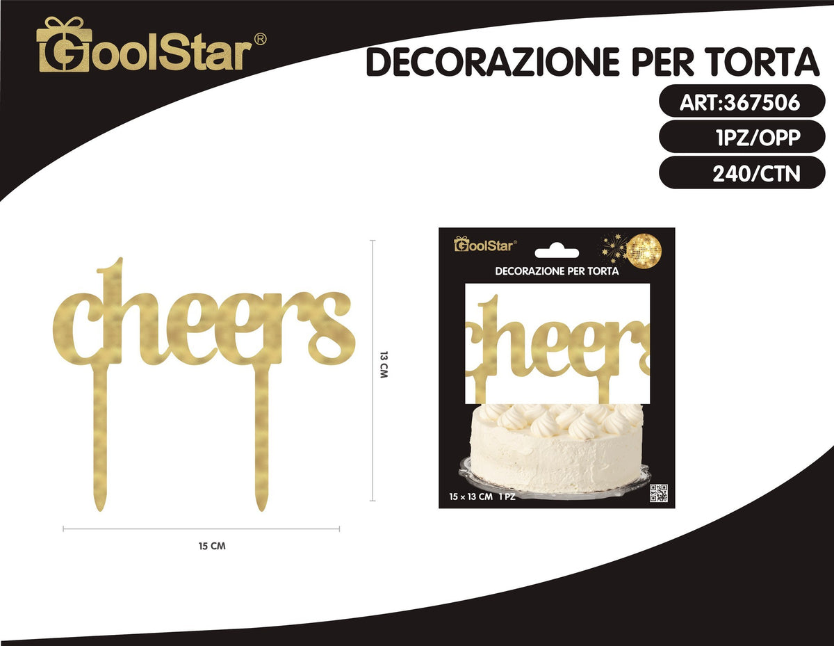 Topper per torta Cheers dorato 15 × 13 cm