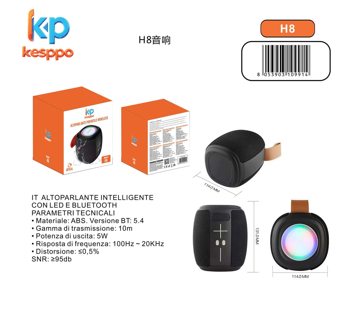 Altoparlante Bluetooth portatile H8