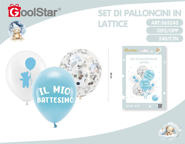 Set di palloncini in lattice, battesimo con orsetto celeste