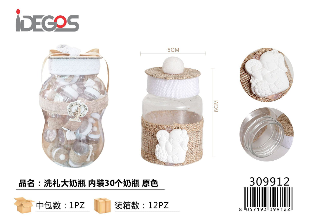 Set con 30 biberon decorativi per cerimonie, colore naturale