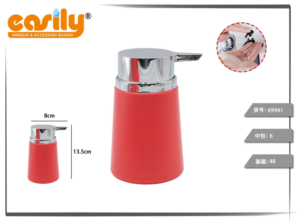 Dispenser sapone rosso con corpo conico ed erogatore ampio
