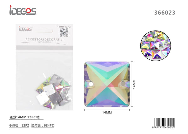 Set di 12 strass decorativi quadrati, 14 mm