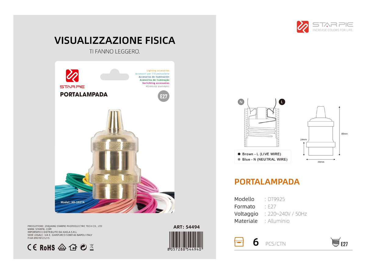 Portalampada DT9925 in metallo, color oro
