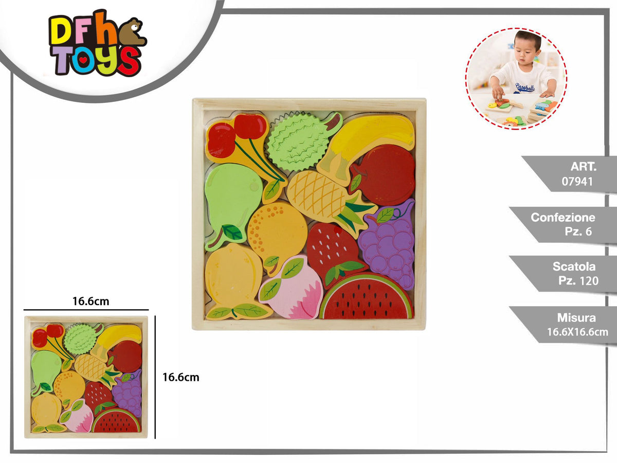 Puzzle in legno con frutta, 16,6 × 16,6 cm