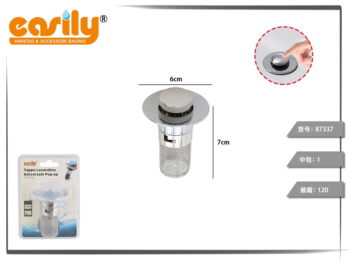 Tappo pop-up per lavabo con cestello a rete