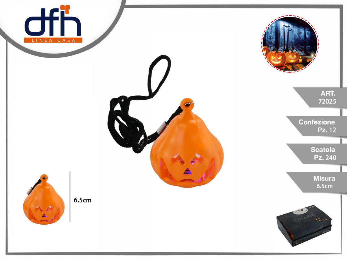 Ciondolo zucca luminoso Halloween, 6,5 cm