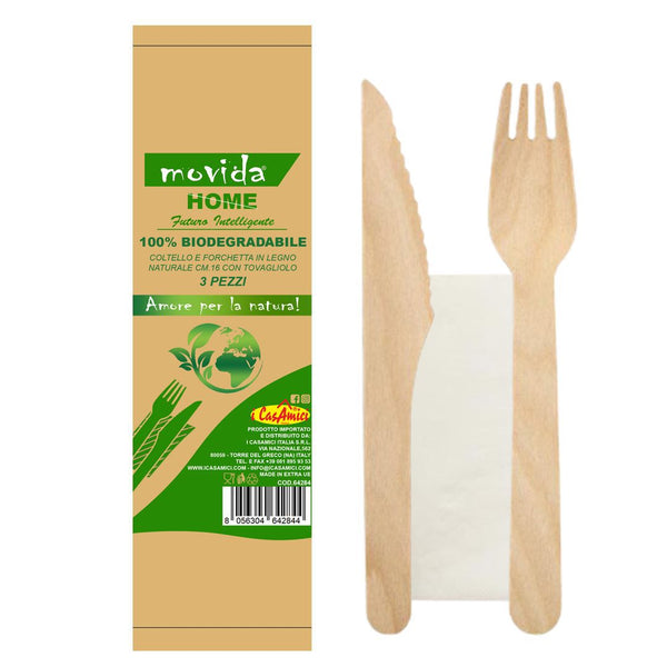 I CASAMIICI LEGNO SET 3PZ FORCHETTE/COLTELLO/TOVAGLIOLI