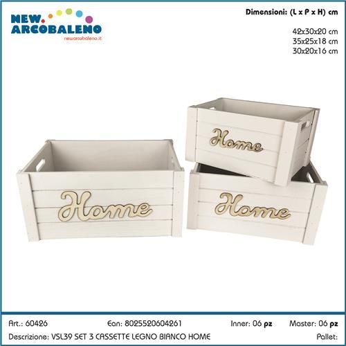 ARCOBALENO SET 3PZ CASSETTA IN LEGNO BIANCO HOME VSL39
