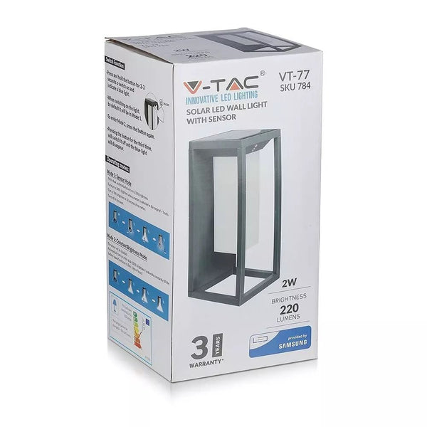 Applique LED solare V-TAC grigia 2 W 3000 K