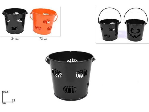 Secchiello in latta Halloween con decori traforati