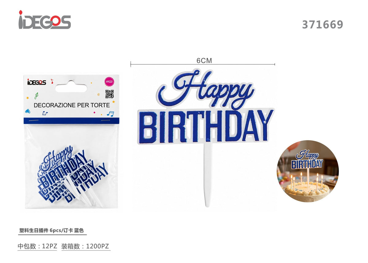 Decorazioni Happy Birthday in plastica, 6 pezzi