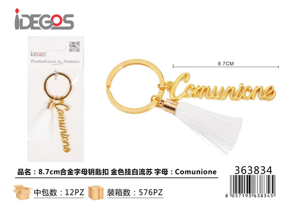 Portachiavi Comunione con nappina bianca, oro, 8,7 cm