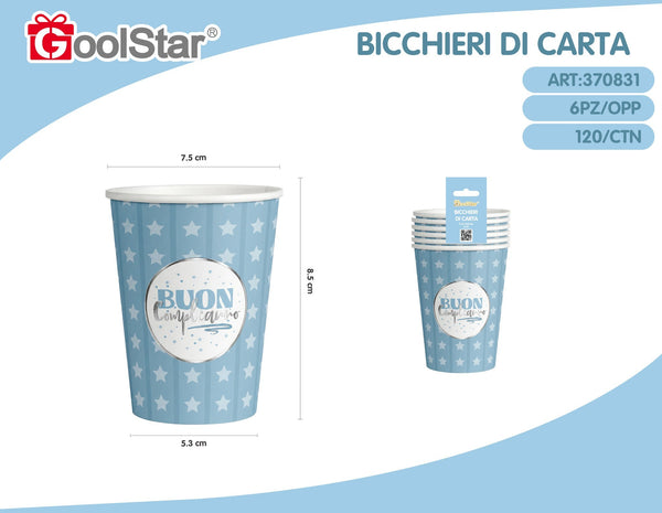 Bicchiere di carta celeste buon compleanno