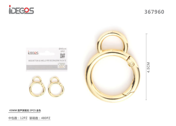 Set di 2 moschettoni sagomati a doppia curva, oro