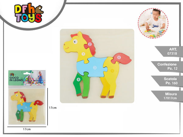 Puzzle in legno cavallo numerato, 17 × 17 cm
