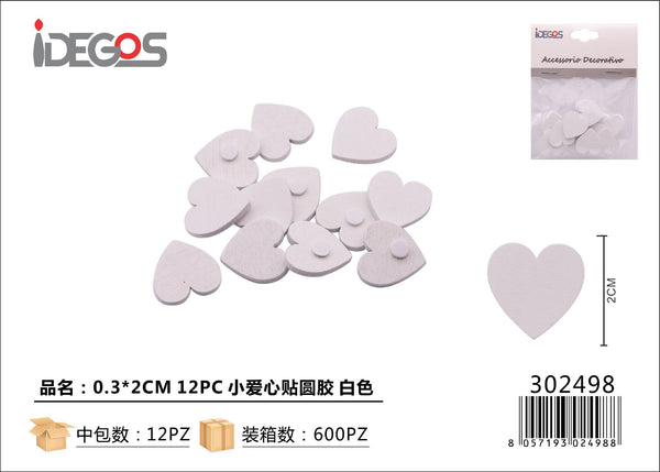 Set di 12 cuoricini adesivi in legno, 0,3 x 2 cm