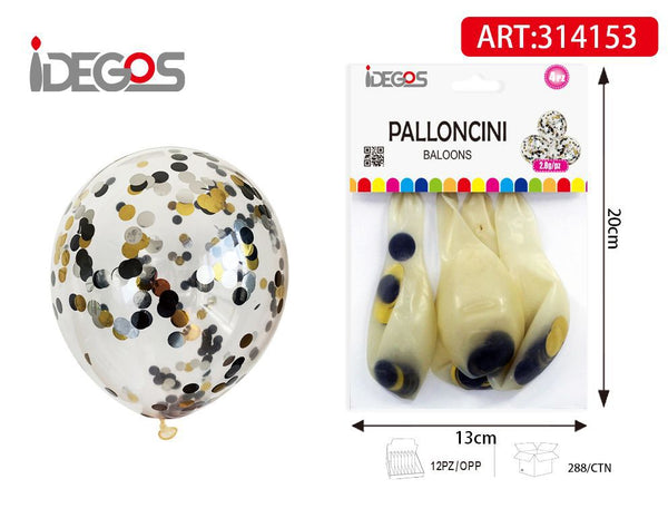 Palloncini con coriandoli oro e neri, 4 pezzi