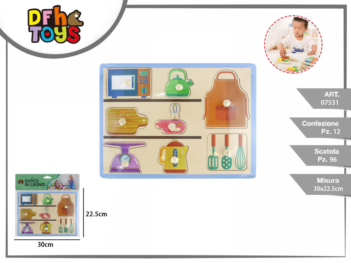 Puzzle in legno con utensili da cucina