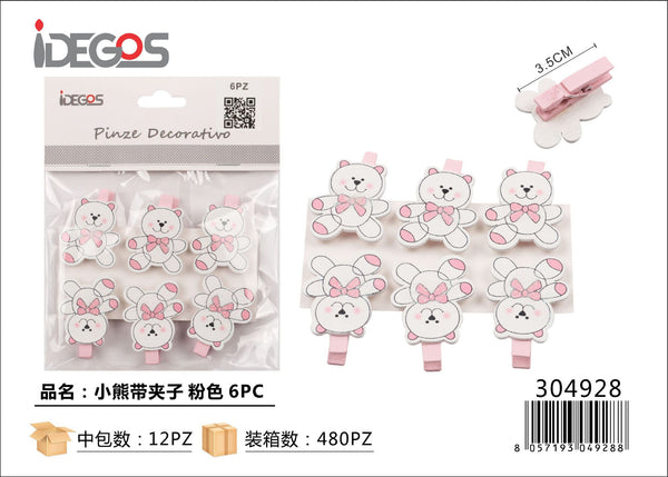 Set di 6 mollettine decorative con orsetto