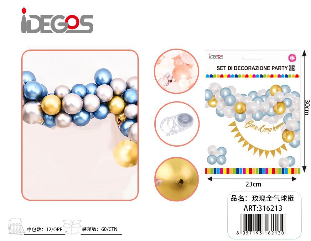 Kit arco di palloncini blu e argento con festone, 2,5 m