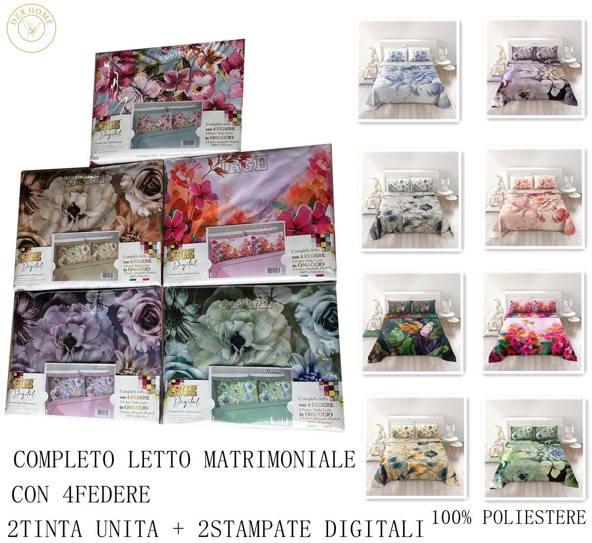 Completo letto matrimoniale IRGE Digital con 4 federe