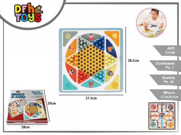 Tavoliere in legno 2 in 1 dama cinese e Ludo