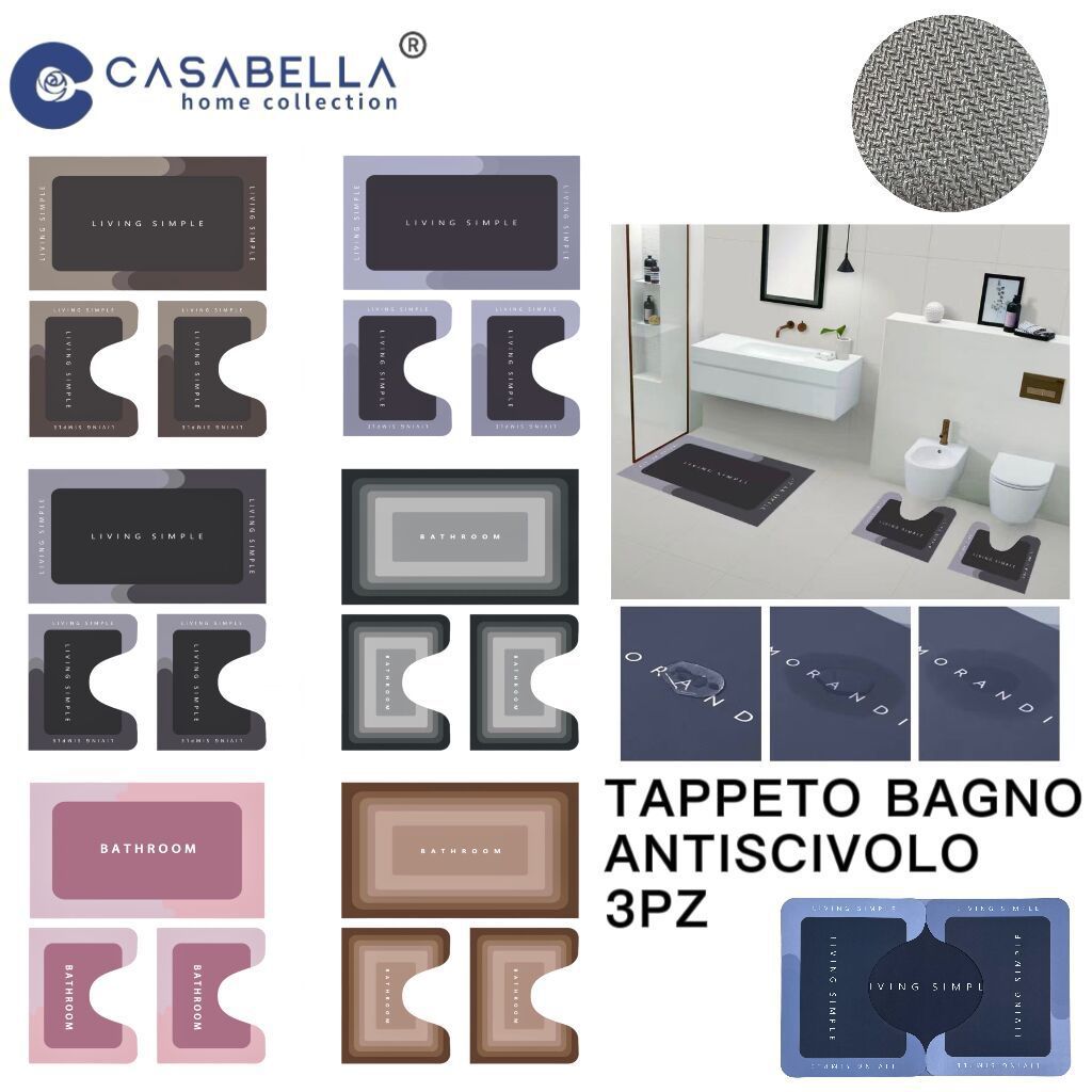 Tappeto Bagno Antiscivolo Magico 3PZ