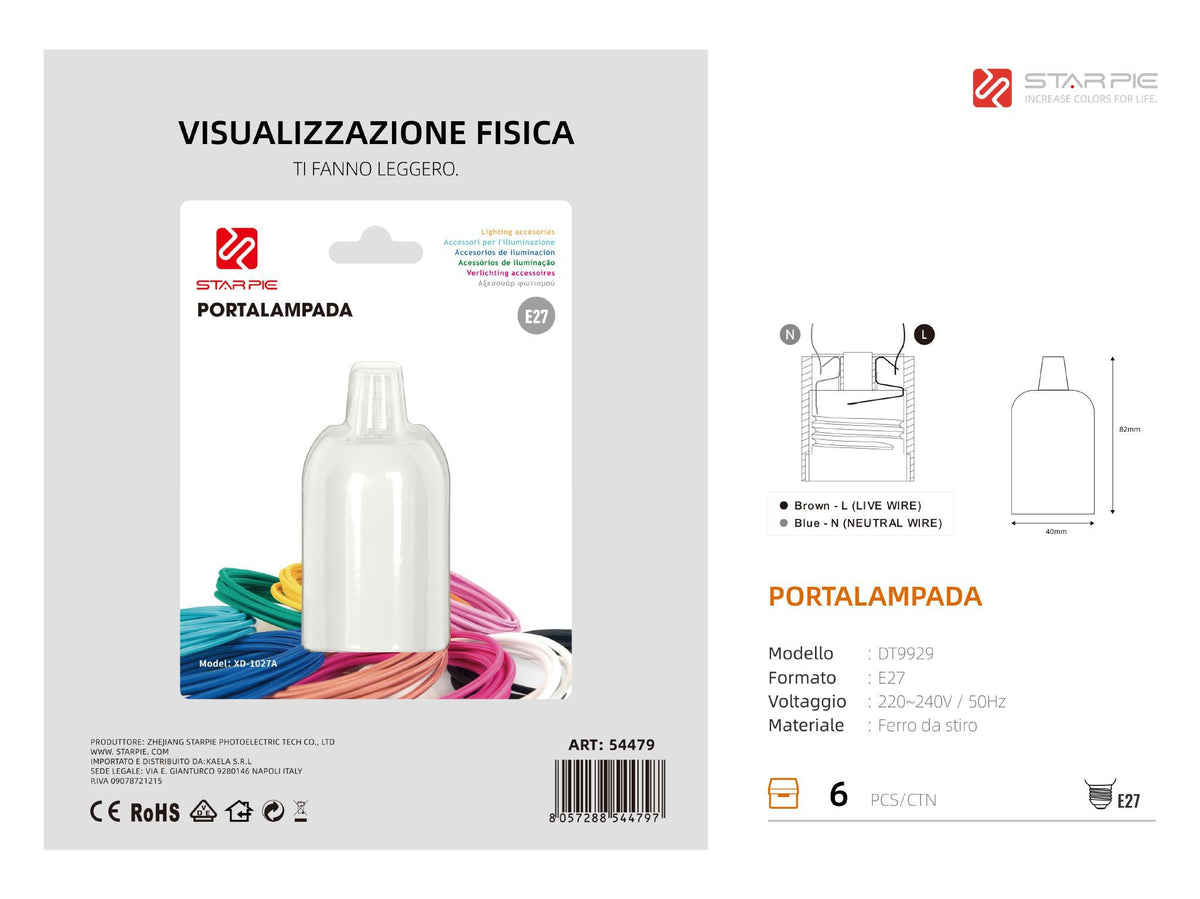 Portalampada DT9929 in metallo, bianco lucido