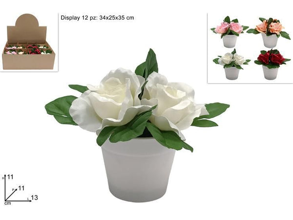 Rose artificiali in vaso bianco 13 × 11 × 11 cm