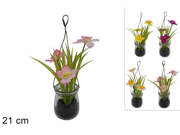 Fiori artificiali in vasetto di vetro 21 cm