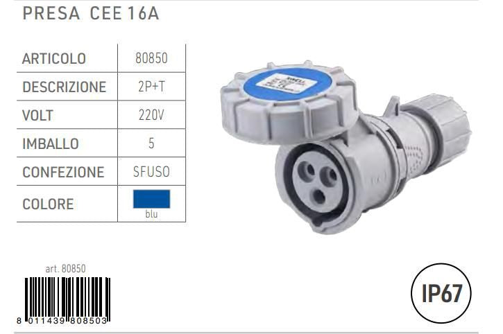 Presa iec 16a 2pt 220v ip67