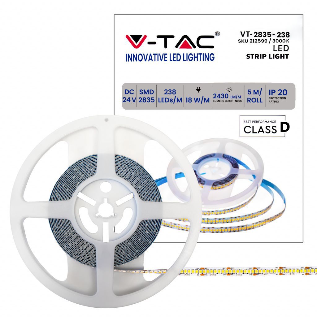 Striscia LED V-TAC 24 V 18 W/m 5 m 3000 K IP20