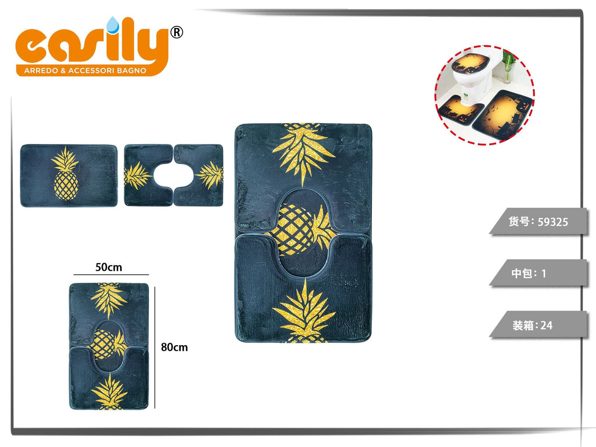 Set di tre tappeti da bagno con ananas