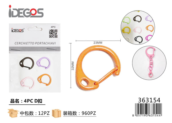 Set di 4 moschettoni a D per accessori, colori assortiti
