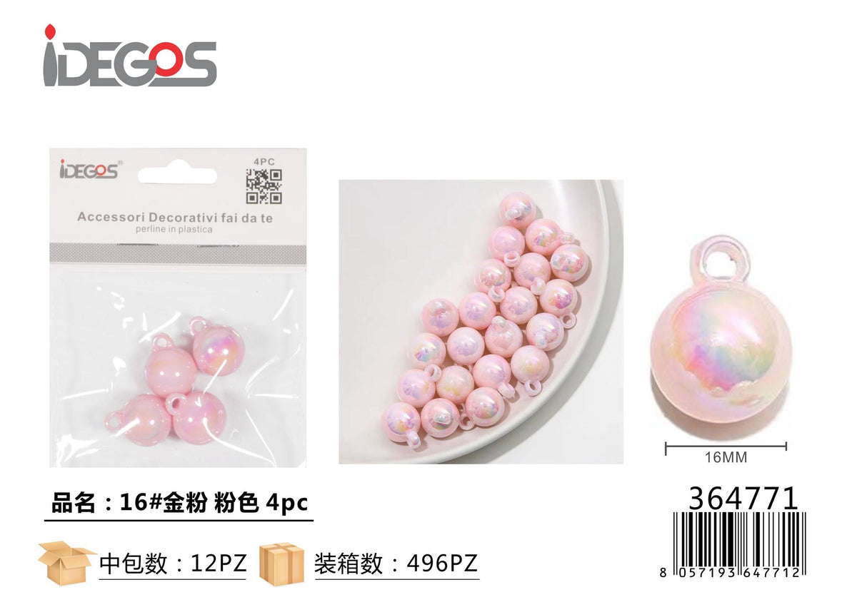 Set di 4 perline decorative glitterate, modello 16