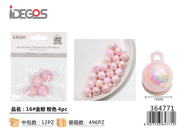 Set di 4 perline decorative glitterate, modello 16
