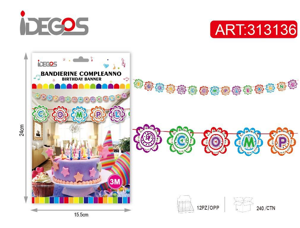 Festone di compleanno a 3 m fiori