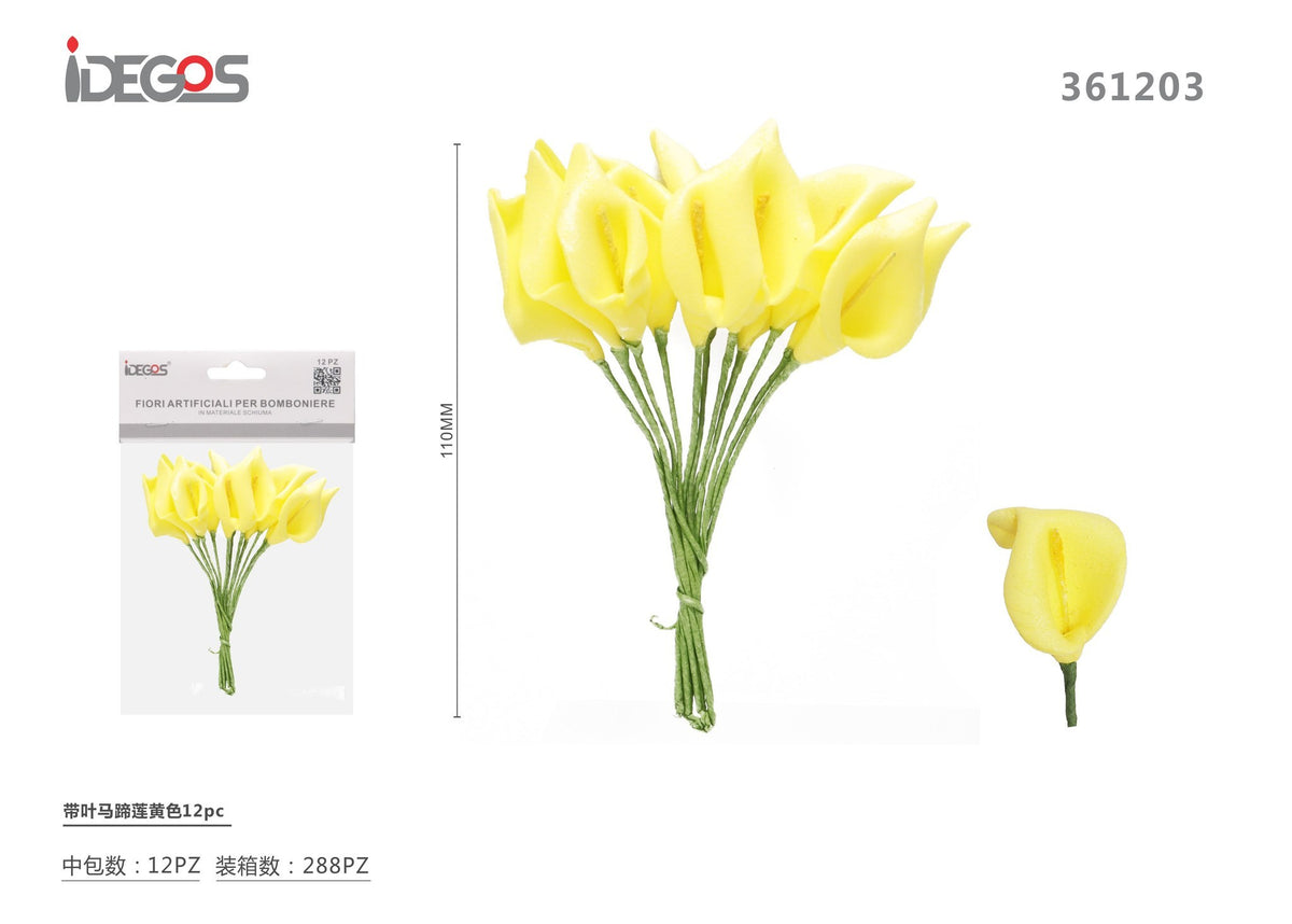 Fiori artificiali con foglie, 12 pezzi