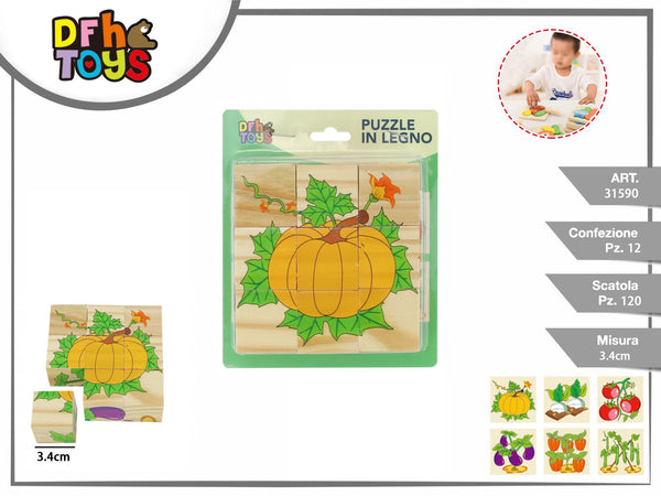 Puzzle in legno 9 cubi con verdure